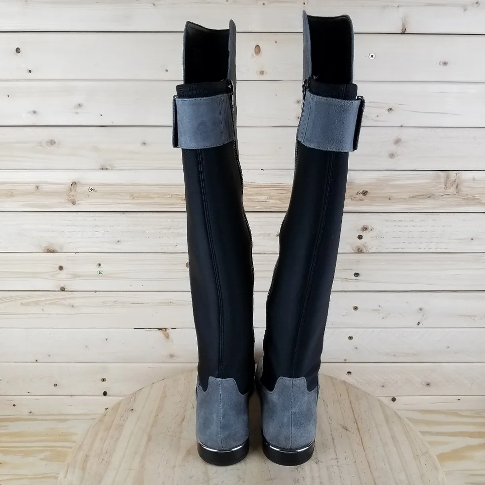 Calvin Klein Priya OTK Size 5.5 US Grey/Black Suede/Leather Over Knee Boots NEW
